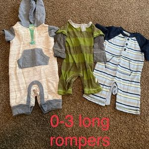 0-3 month boys long sleeved/pant rompers